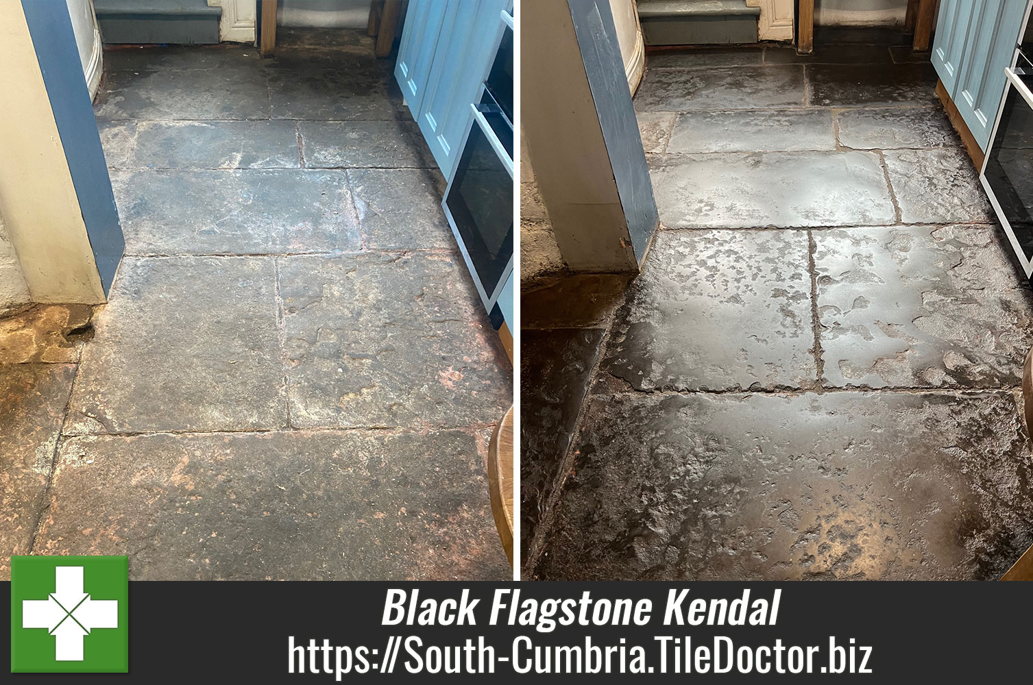 Tile Doctor Milling Pads used to Resurface an Old Black Flagstone Floor in Kendal Cumbria