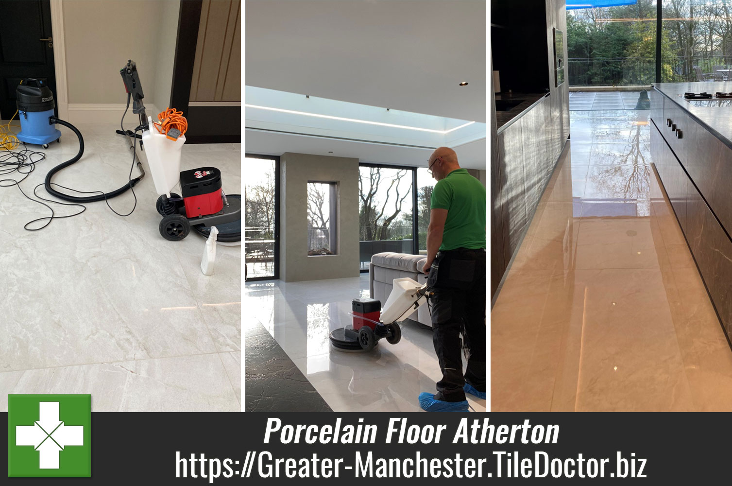 Achieving a Deep Shine on Porcelain Flooring with a 3000-Grit Polishing Pad in Atherton Manchester