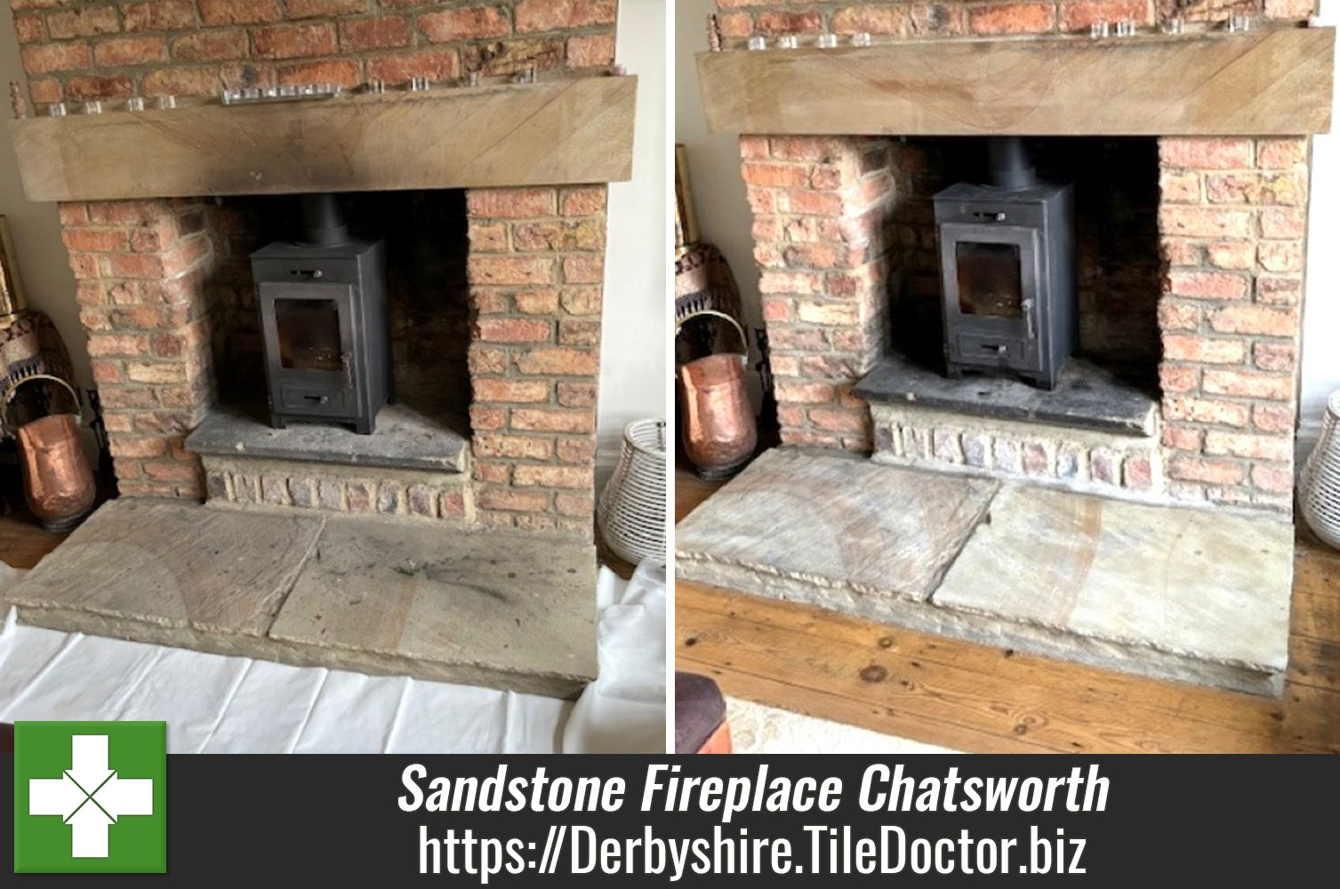 Tile Doctor Oxy-Gel Deep Cleans a Sandstone Fireplace in Chatsworth Derbyshire