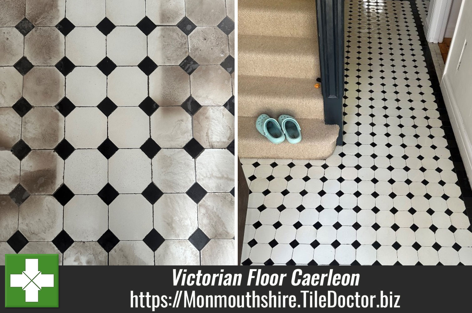 Tile Doctor HBU Remover Combined with Pro-Clean to Deep Clean a Victorian Tiled Floor in Caerleon Newport