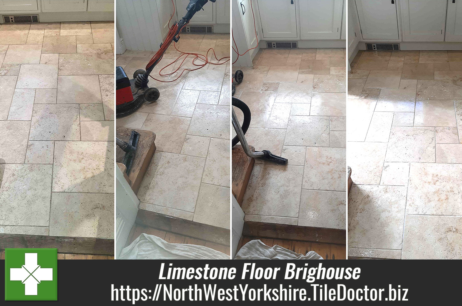 Tile Doctor Burnishing Pads used to Polish a Healthy Shine onto Limestone Flooring in Brighouse Yorkshire