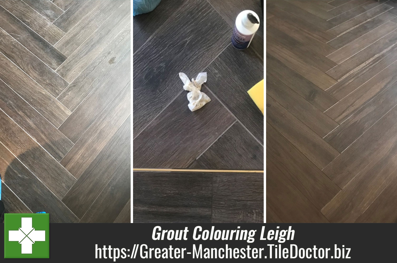 Chocolate Grout Colourant Restores the Appearance of Water Damaged Porcelain Floor in Leigh Greater Manchester