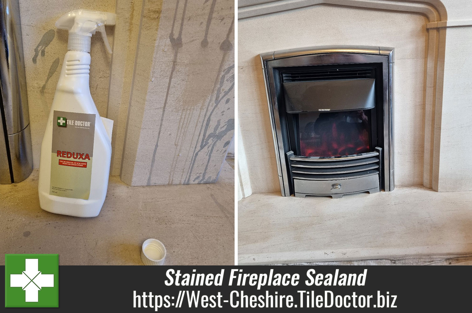 Red Wine Stained Limestone Fireplace Renovated in Sealand