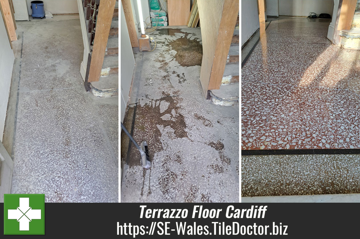 Using Coarse Milling Pads to Renovate Terrazzo Flooring in Cardiff South Wales