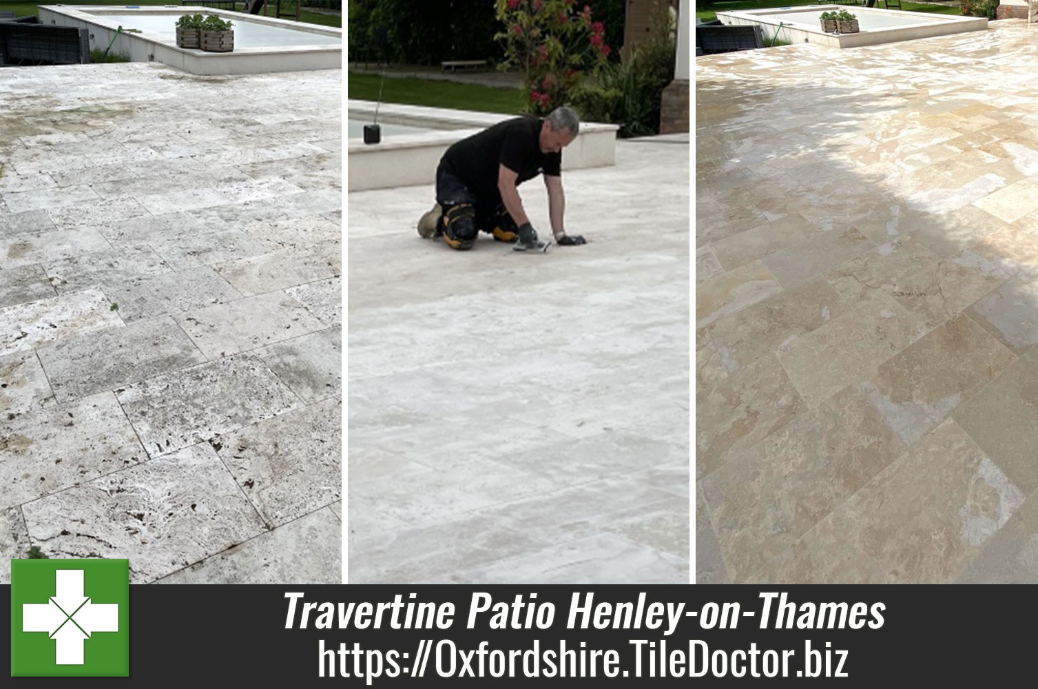 Tile Doctor Driveway and Patio Cleaner Used to Remove Stains from a Stone Patio in Henley-on-Thames Oxfordshire