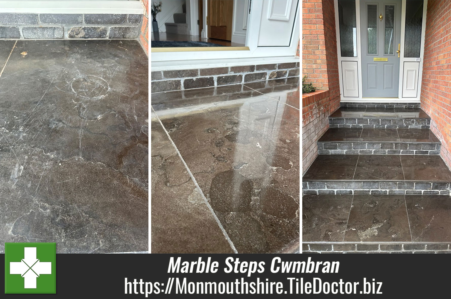 Restoring the Polished Appearance of Marble Steps with Tile Doctor Burnishing Pads in Cwmbran Monmouthshire