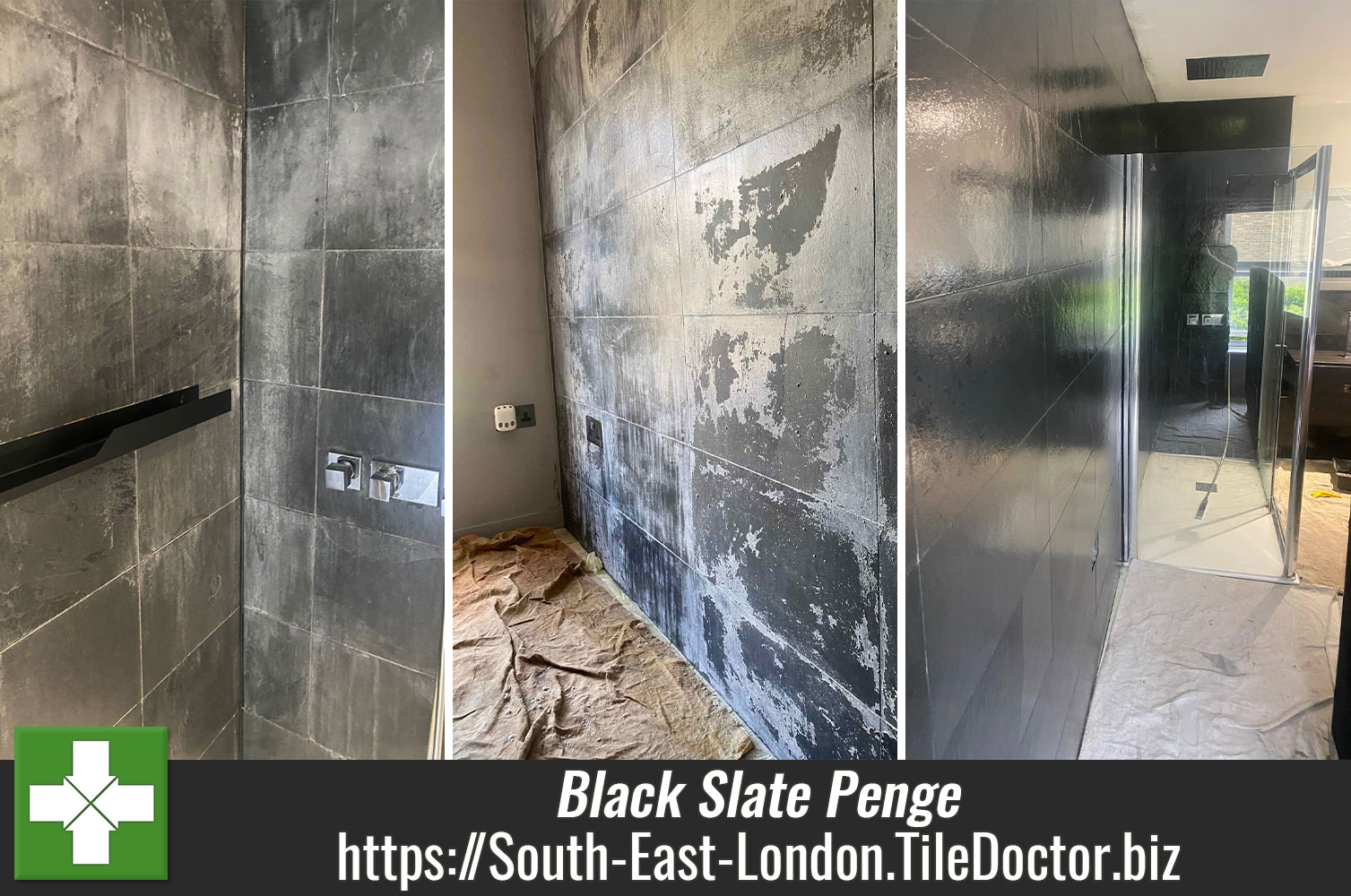 Tile Doctor Stone Oil and Colour Grow Sealers used to Great Effect on Black Slate Wall Tiles in Penge South London