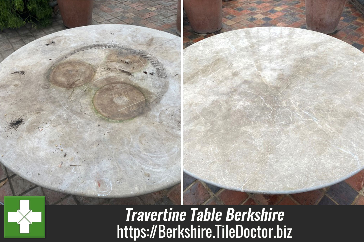 Restoring a Travertine Tabletop with Tile Doctor Diamond Pads in Newbury Berkshire