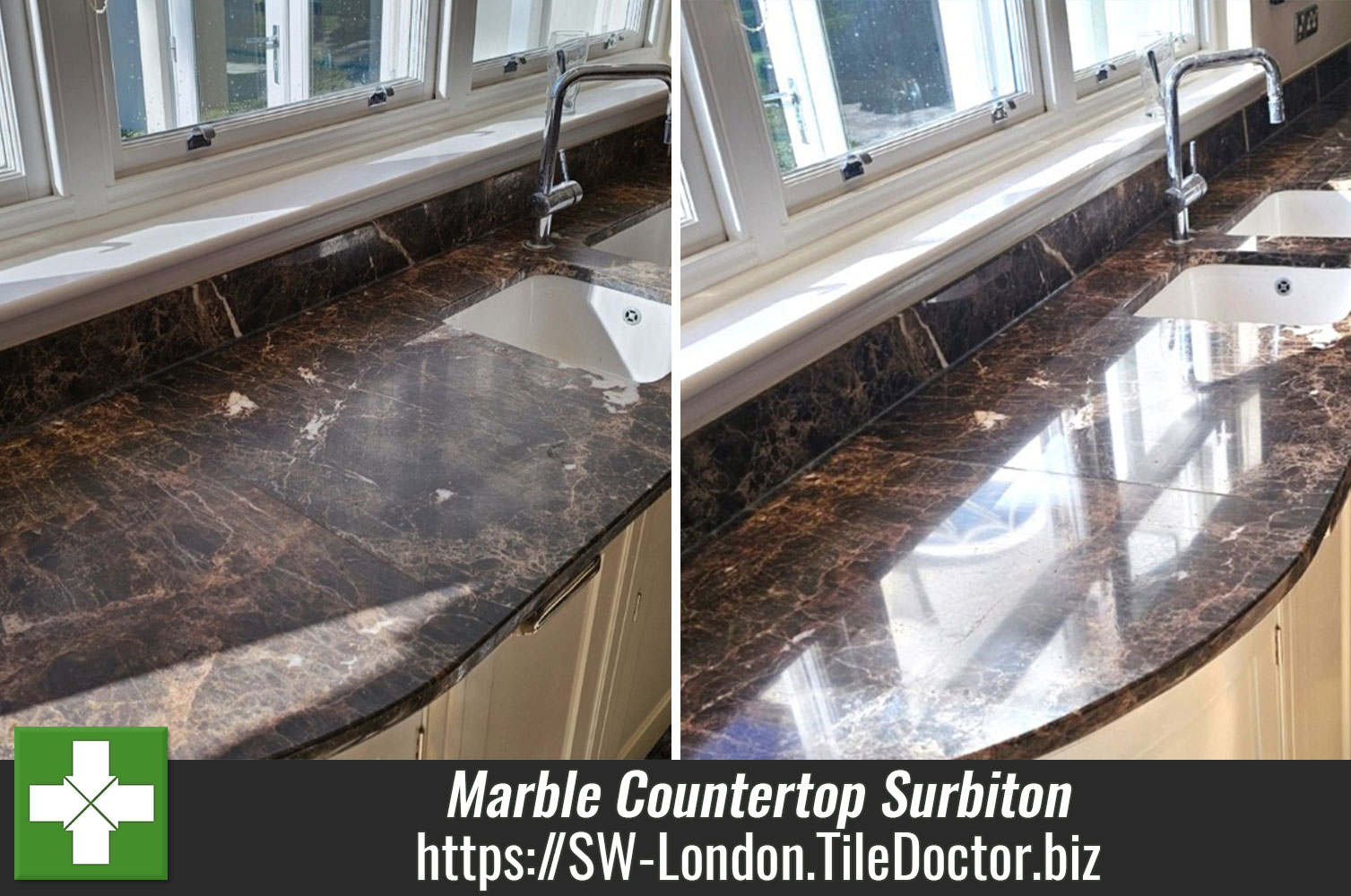 Using Tile Doctors 6-Inch Diamond Pads to Re-Polish a Dull Marble Countertop in Surbiton