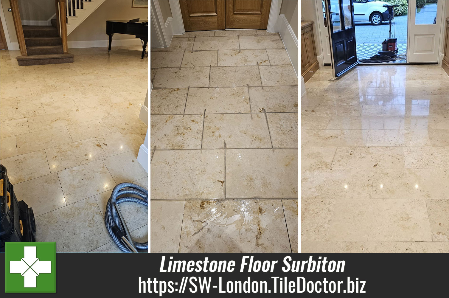 Polishing a Dull Limestone Floor with Tile Doctor Burnishing Pads in Surbiton South London