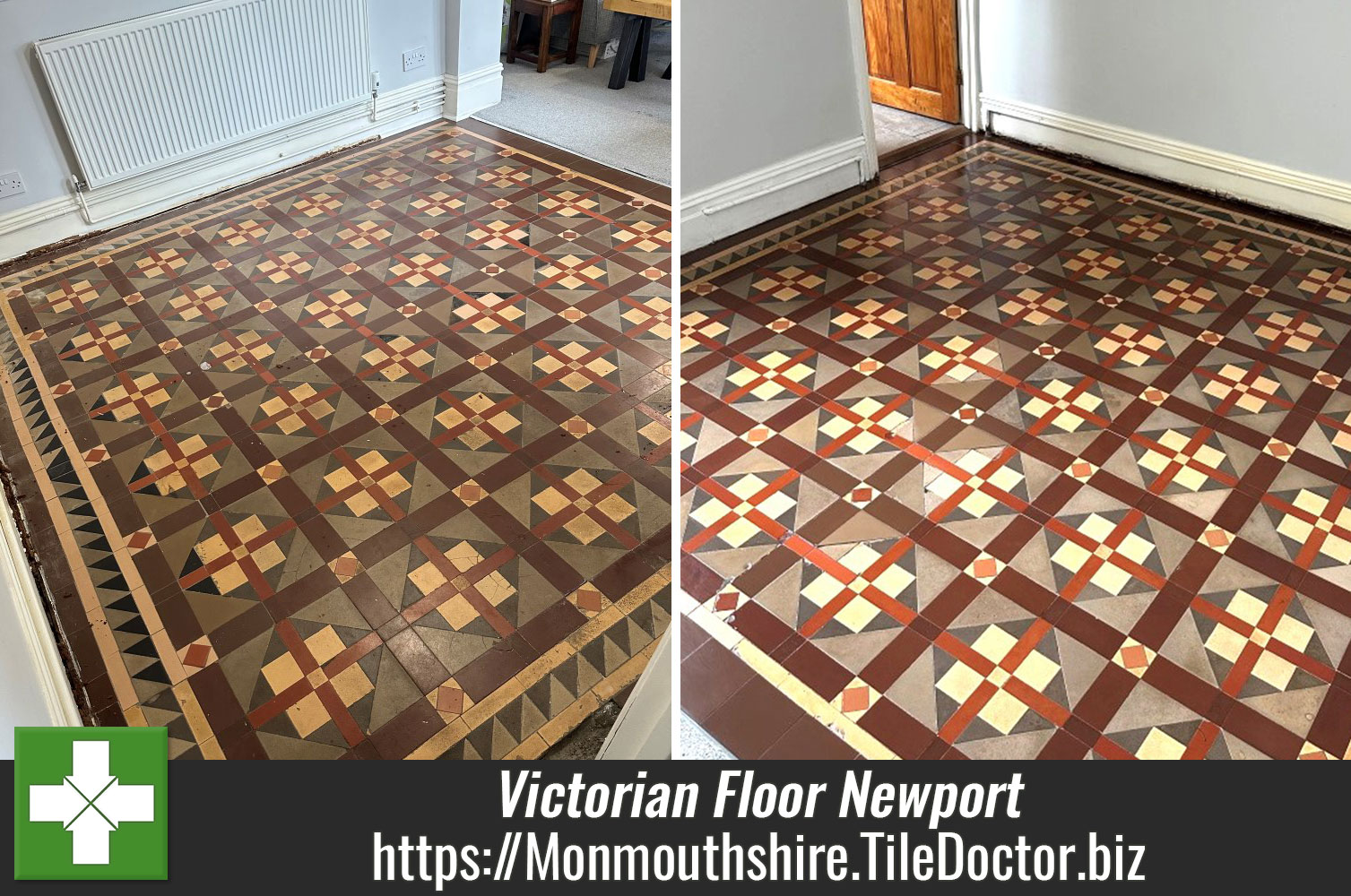 Tile Doctor Pro-Clean combined with Remove and Go to Clean and Strip Victorian Tiled Flooring in Newport Monmouthshire