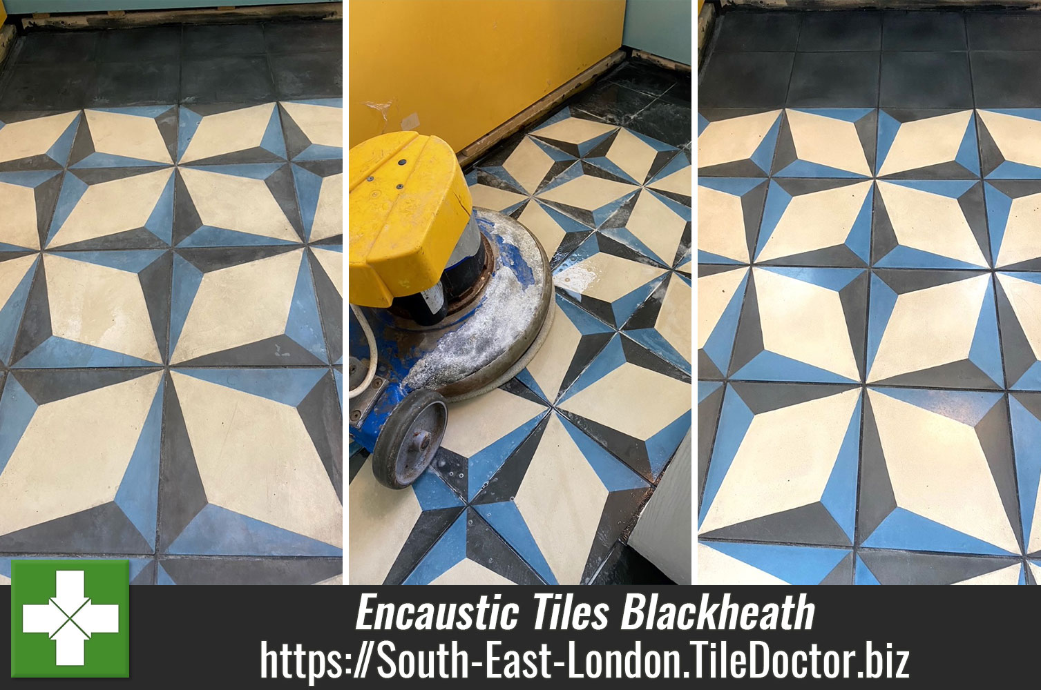 Polishing Grout Stains off Encaustic Tiles with Tile Doctor Diamond Pads in Blackheath South East London