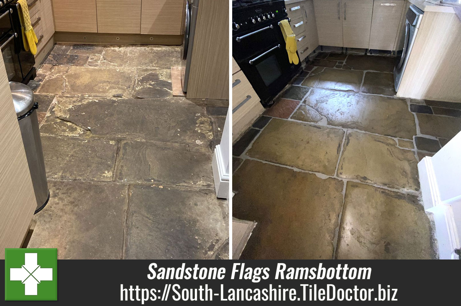 Using Tile Doctor Milling Pads to Resurface Sandstone Flagstone Flooring in Ramsbottom Lancashire