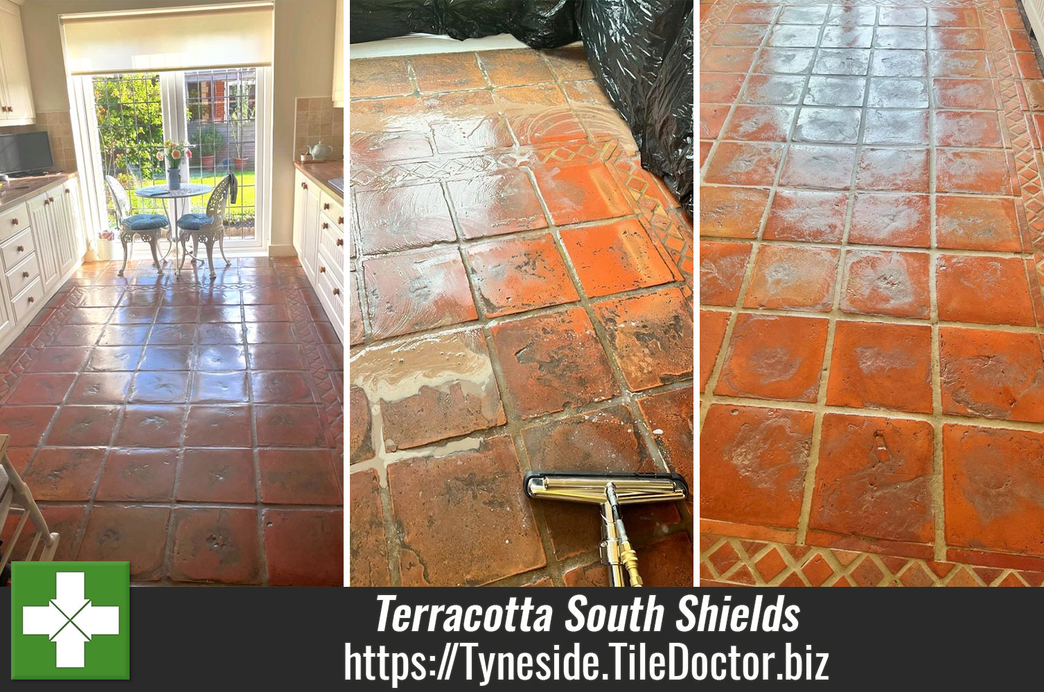 Getting Rid of Varnish from a Terracotta tiled Floor in South Shields with Tile Doctor Remove and Go