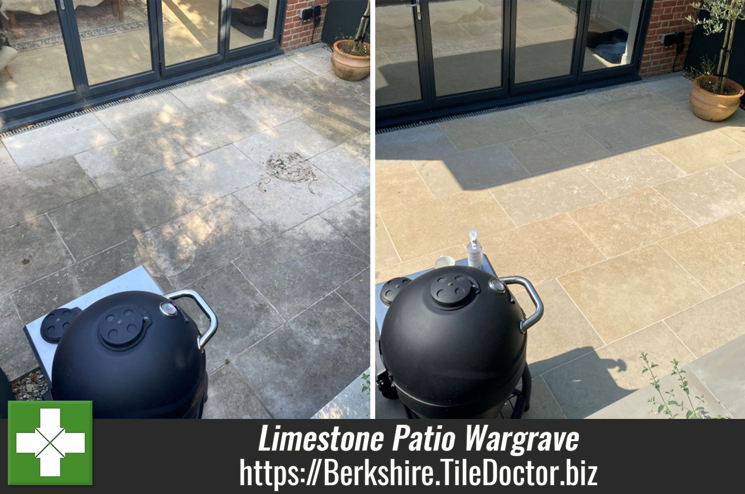 Tile Doctor Driveway and Patio Cleaner Restores Limestone Patio to New in Wargrave Berkshire