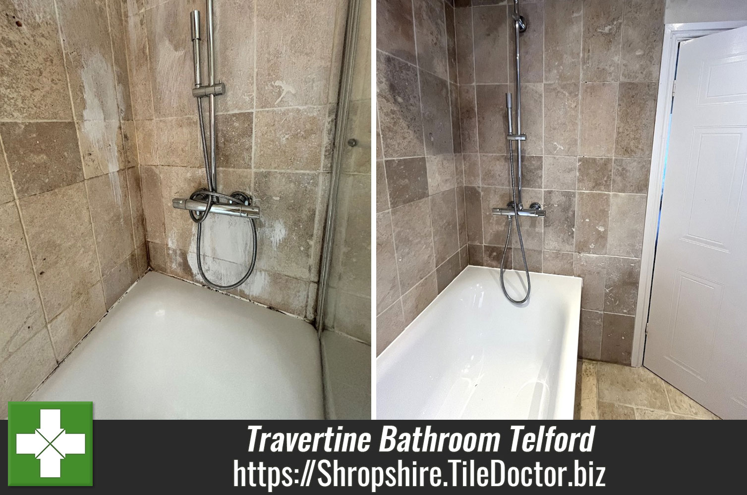 Removing Mould from Travertine Bathroom TIling in Telford with Tile Doctor Duo Clean