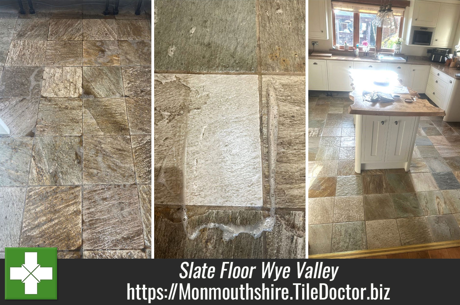 Deep Cleaning Ingrained Dirt from Slate Tiling with Tile Doctor Pro-Clean in Trellech Monmouthshire