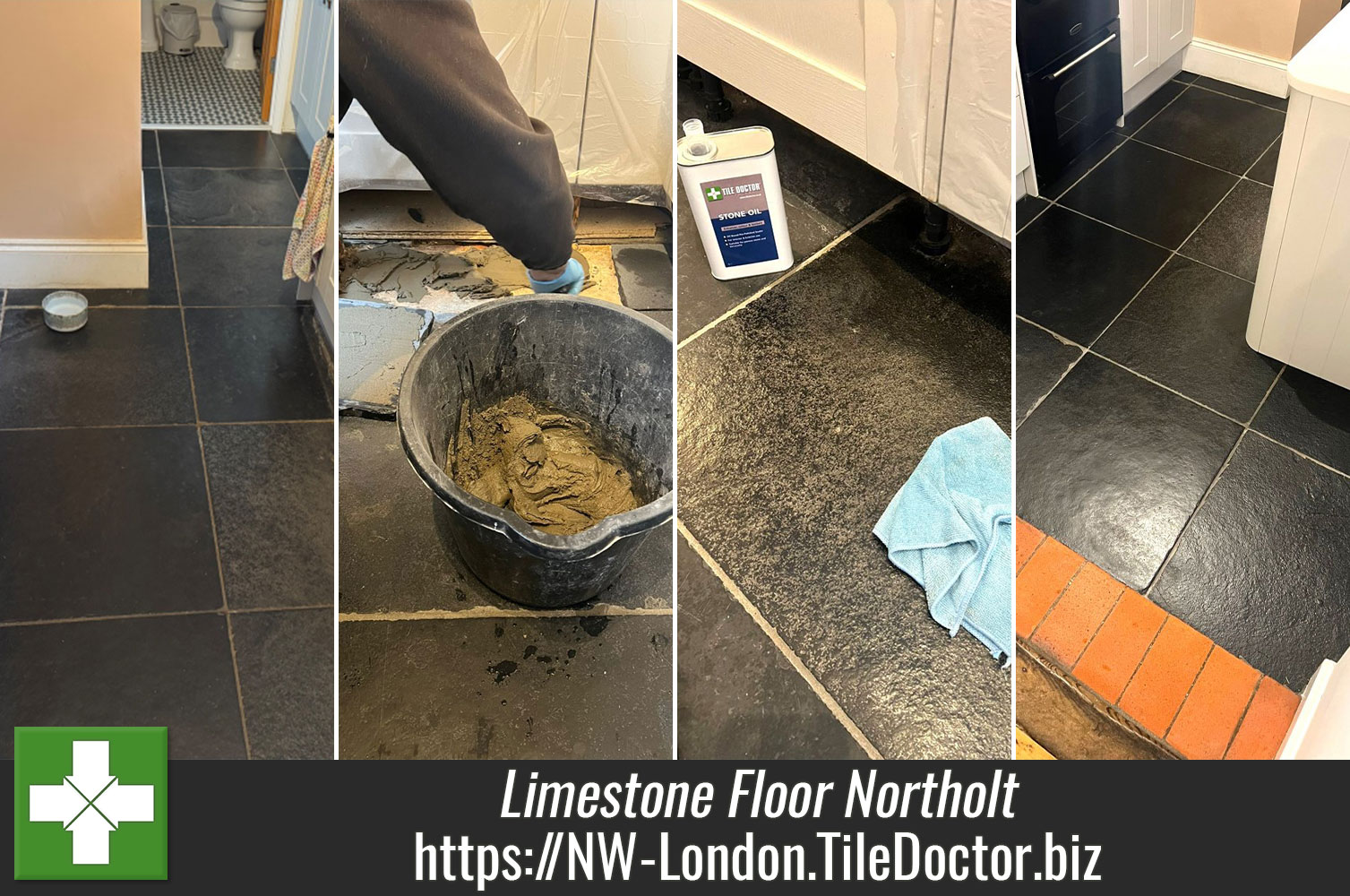 Deep Cleaning Limestone Kitchen Flooring with Tile Doctor Pro-Clean in Northolt Middlesex