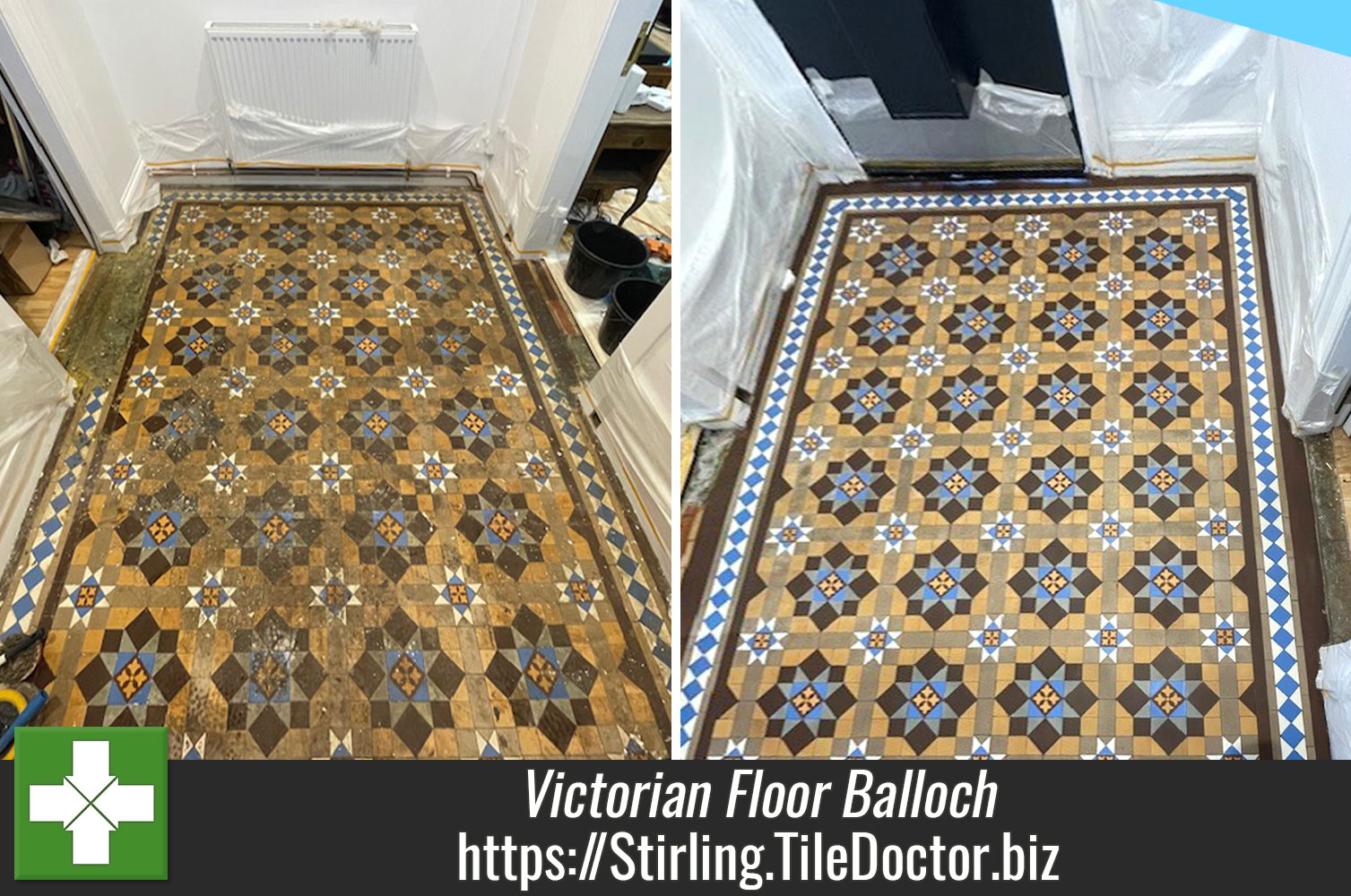 Removing Thick Carpet Glue from a Victorian Tiled Floor with Tile Doctor Oxy-Gel and Nanotech HBU Remover in Balloch Loch Lomond